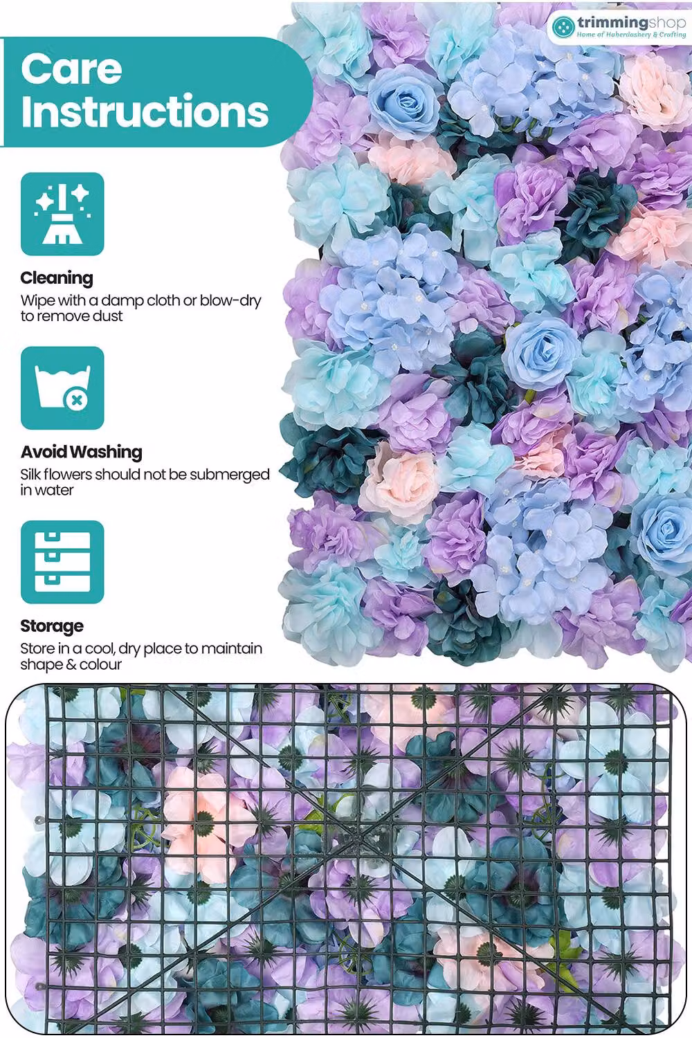 Neel Blue Decorative Artificial Floral Wall Panel in Blue and Purple for Wedding Photo Backgrounds, W/D/H: 60 x 40 x 40 cm – 5
