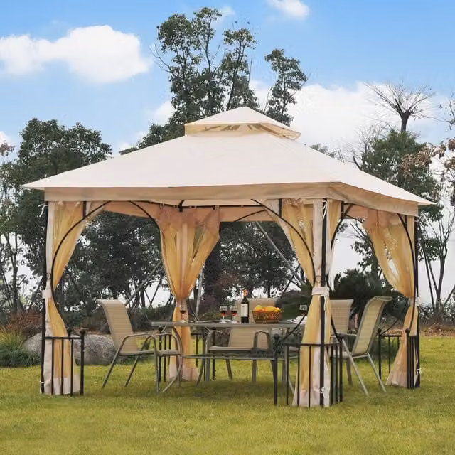 Outsunny Metal Gazebo Pavilion Garden Party Tent in Beige