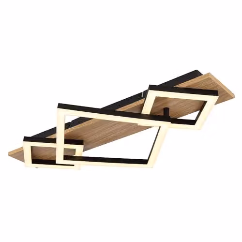 Globo Lighting Modern LED Wooden Ceiling Light in Black, W 54 x D 31.2 x H 7.5 cm