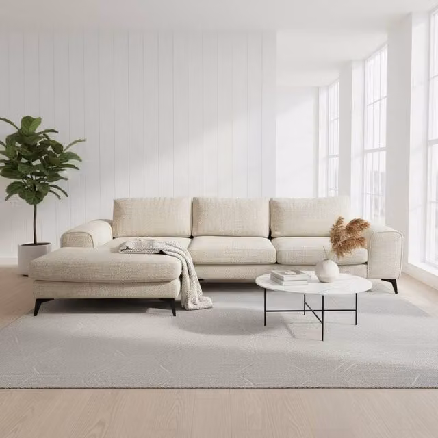 Abakus Direct Venice Chenille L-Shaped Corner Sofa in Beige, Left Facing – 1