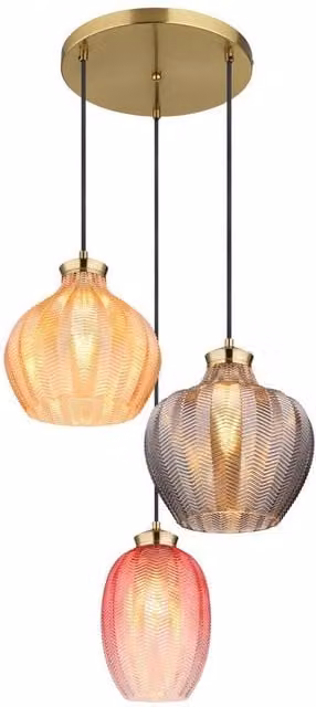 Netlighting Jessica Cluster Pendant Light in Gold/Brass with Matt Glass Shades, 3x E27, Height Adjustable
