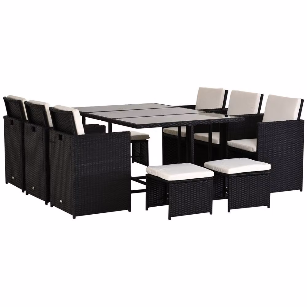 Wyld Haus Lokeha 11 Piece Black and White Polyrattan Outdoor Dining Set with Glass Table – 2
