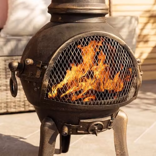 Charles Bentley Cast Iron and Steel Mesh Chiminea Patio Heater, Black, Height: 120 cm – 2