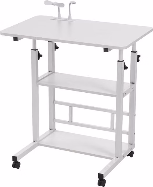 Livingandhome Height Adjustable Mobile Overbed Table with Wheels in White