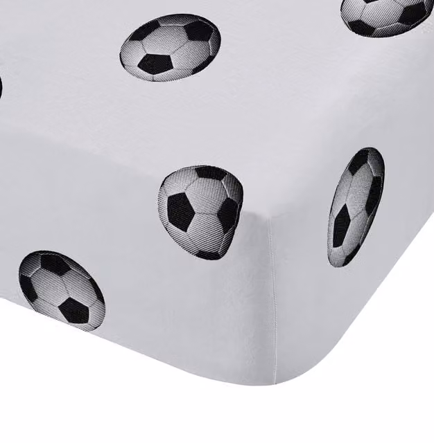 Catherine Lansfield Kids Football Single Fitted Sheet Black/White W/D/H: 90 x 200 cm