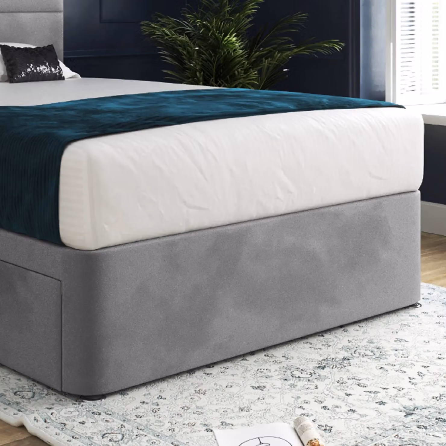 Casani Caprio Upholstered Velvet Divan Bed Frame with Headboard and Drawers in Grey, W/D/H: 120 x 200 cm – 3