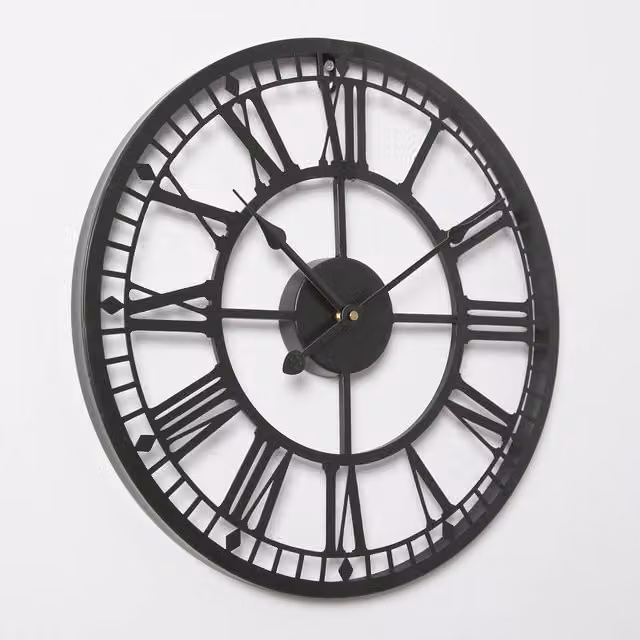 Home Garden Direct EOS Vintage Skeleton Wall Clock with Roman Numerals, Black/Grey, Diameter: 40 cm – 2