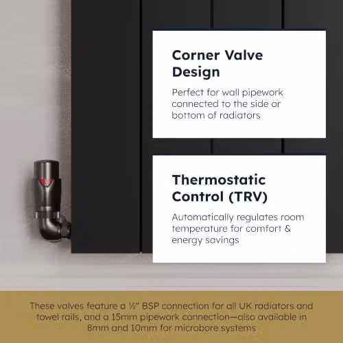 UK Radiators Solid Brass Thermostatic Radiator Valve Set 1/2 x 15mm in Silver Pewter – 3
