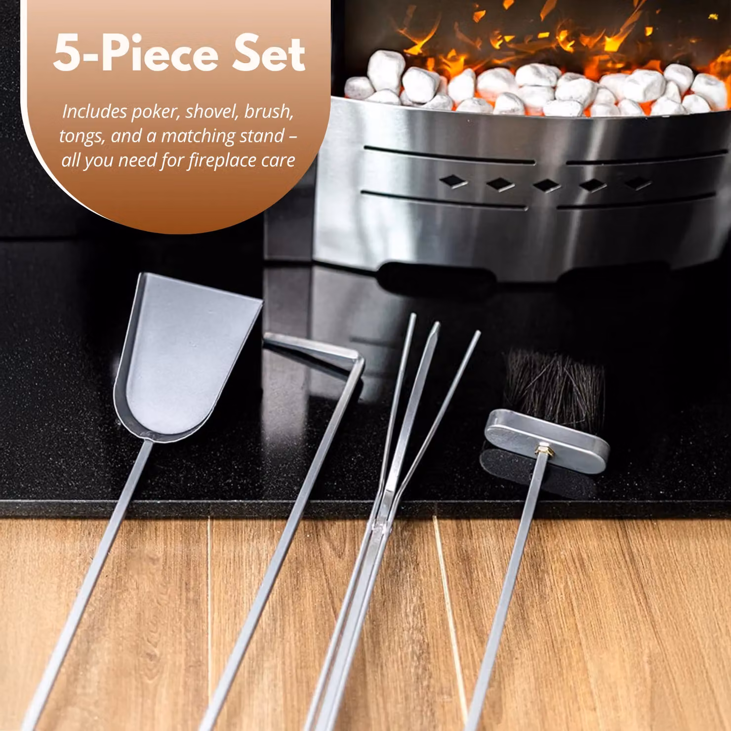Marco Paul Silver 5 Piece Modern Companion Set for Wood Burners and Firesides – 4
