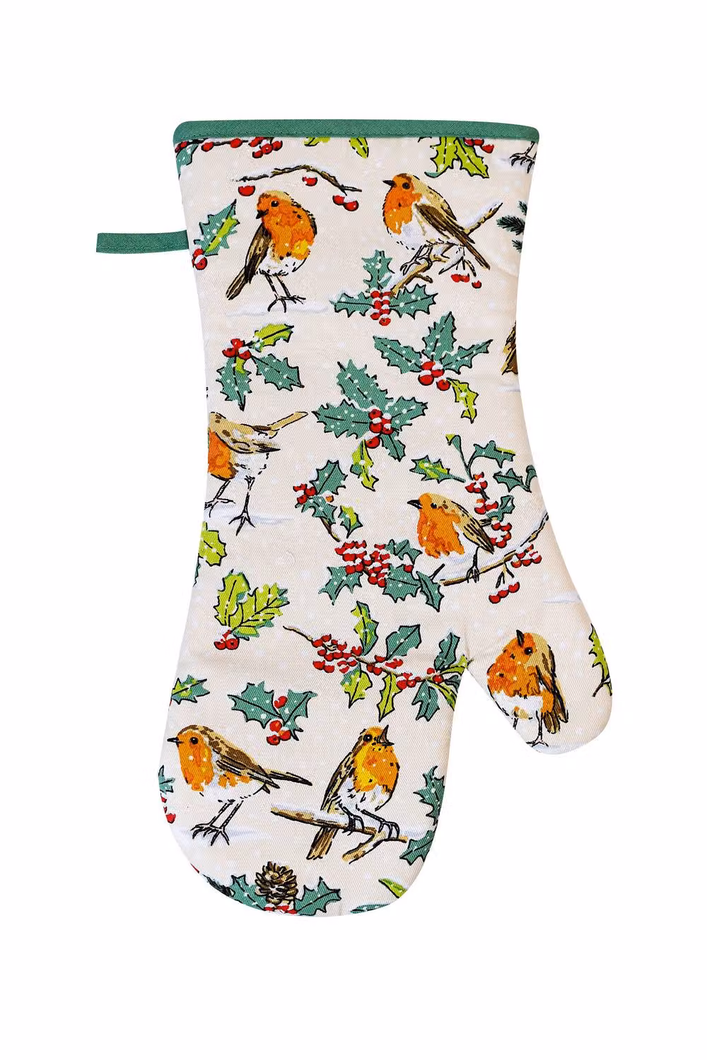 Ulster Weavers Christmas Robins Festive Print 100% Cotton Gauntlet Oven Glove in Beige and Multicolour – 2