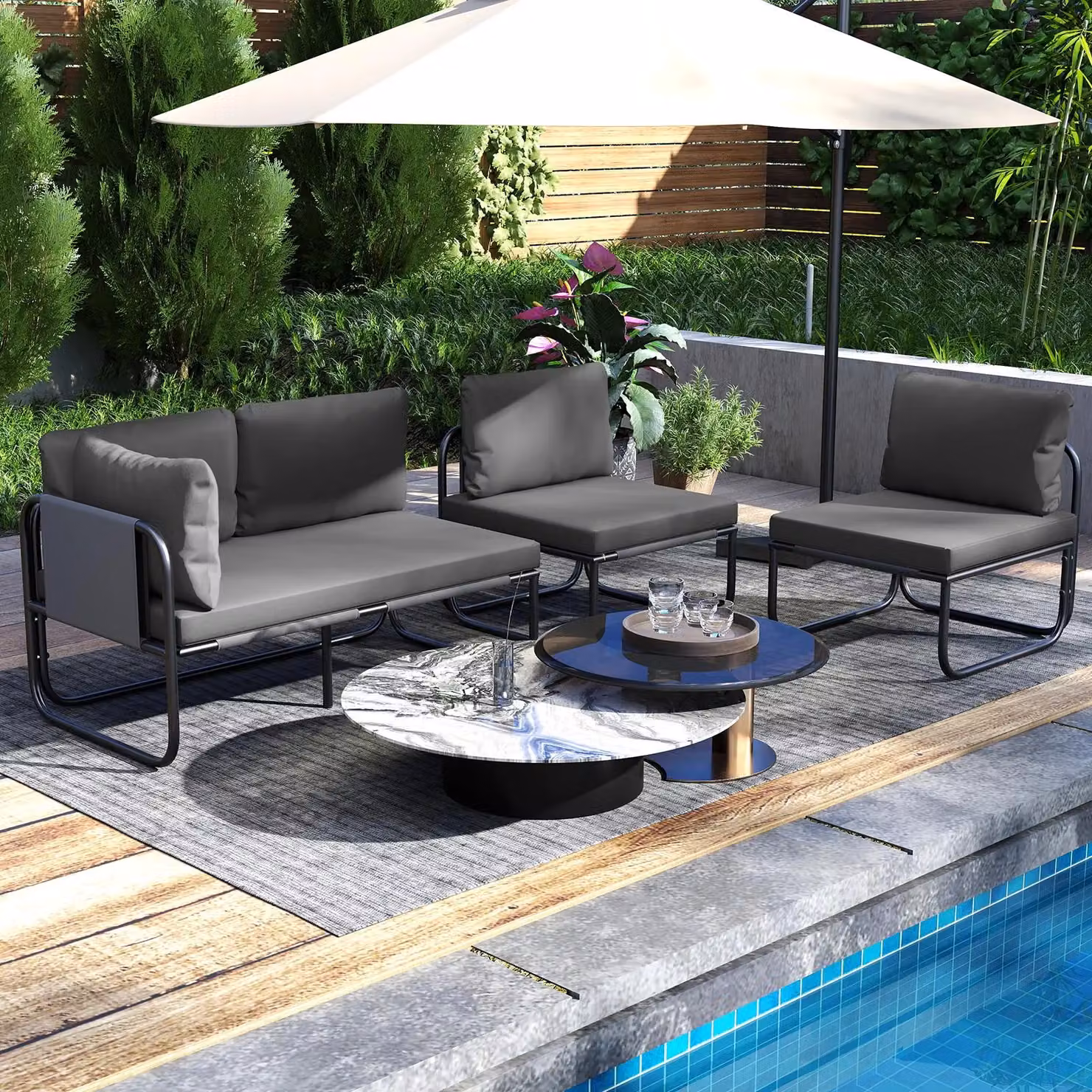 Gymax 2-Seater Garden Sofa Loveseat with Upholstered Cushions in Grey – 6
