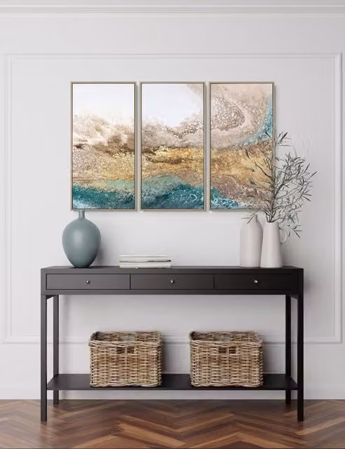 Gallery Direct Set of 3 Serene Triptych Modern Abstract Framed Wall Art in Blue