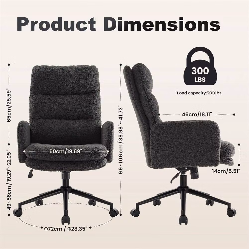 FLAVORA Grey Bouclé Fabric High Back Swivel Task Chair with Armrests – 2