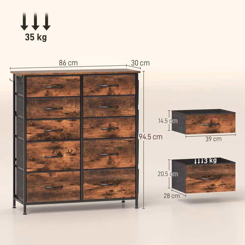 Wyld Haus Nalima 10 Drawer Storage Chest in Rustic Brown with Fabric and Metal Construction – 4