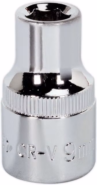 Loops 9mm Forged Steel Drive Socket 1/2 Inch Square Drive in Silver Chrome Vanadium