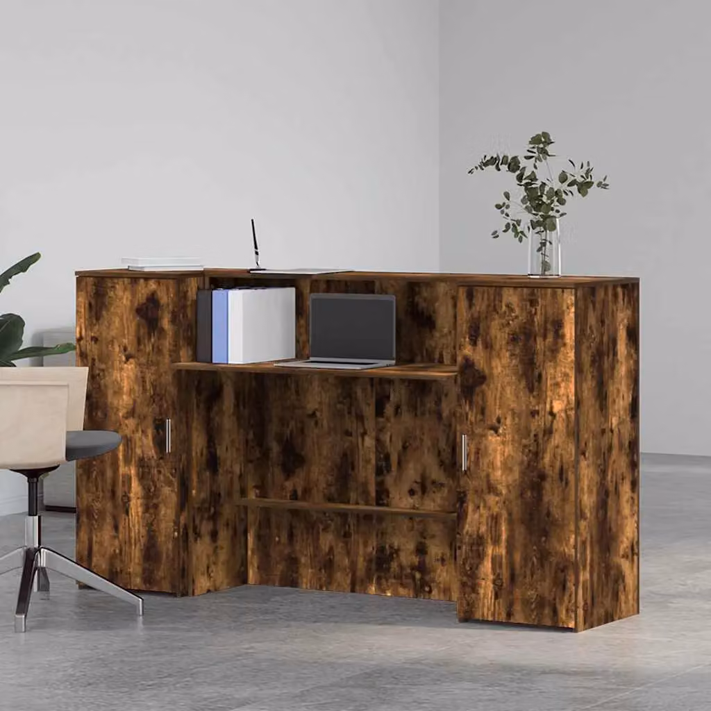 Berkfield Home Reception Desk in Smoked Oak Brown, W/D/H: 180 x 50 x 103.5 cm – 3