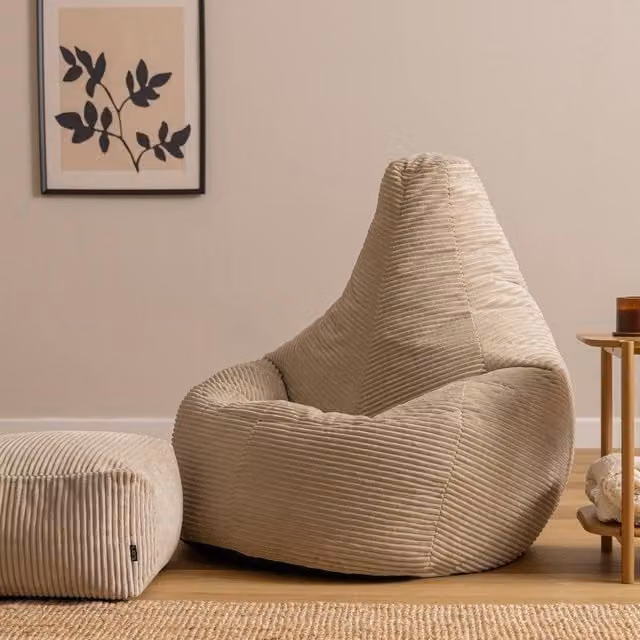 icon Dalton Corduroy XL Recliner Bean Bag and Footstool in Beige