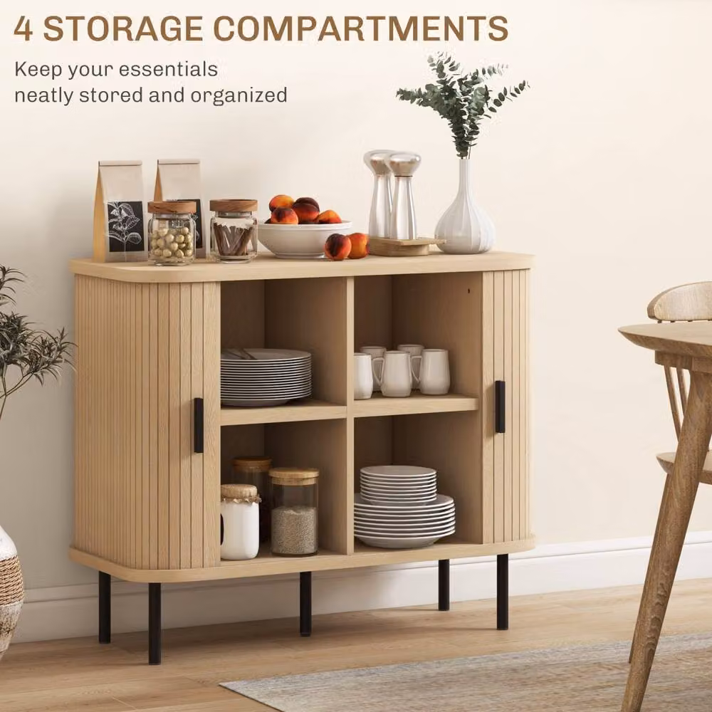 Wyld Haus Ronoke Mid Century Sideboard with Slatted Sliding Doors in Natural Oak Effect – 3