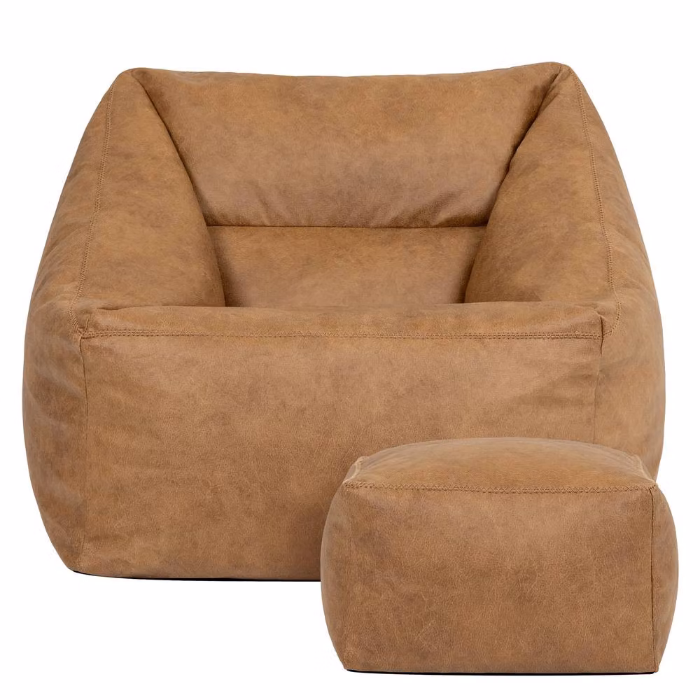 ICON Natalia Armchair and Amara Footstool Bundle in Brown Faux Leather – 2