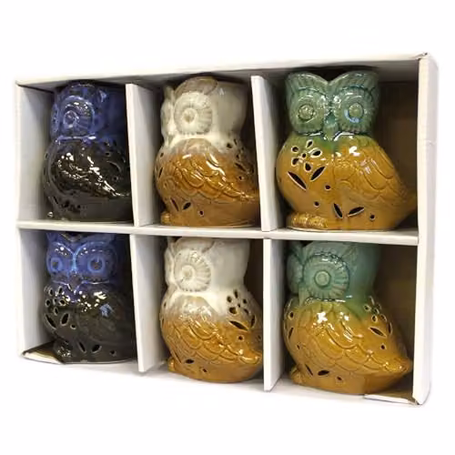 KDMD Classic Rustic Ceramic Owl Side-on Tealight Oil Burner in Brown and Multicolour – 3