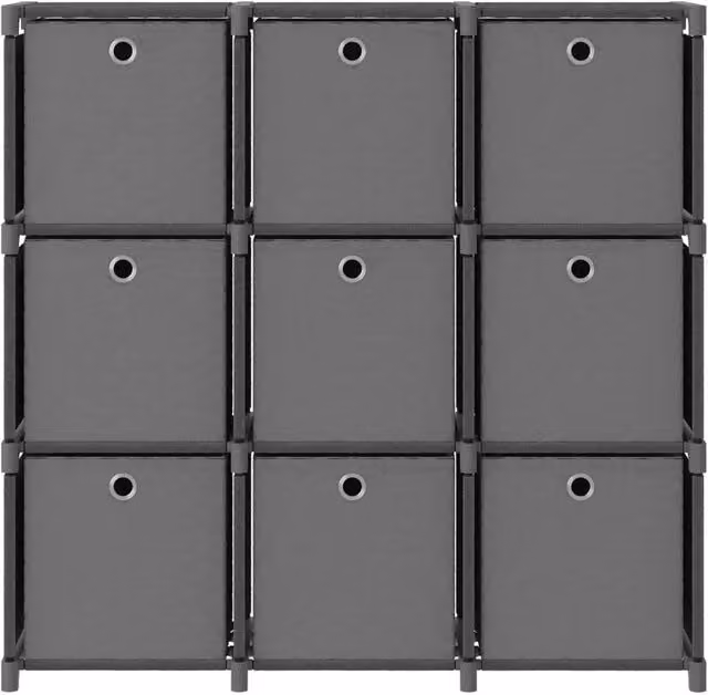 Berkfield Home 9-Cube Display Shelf with Boxes in Grey, W/D/H: 103 x 30 x 107.5 cm