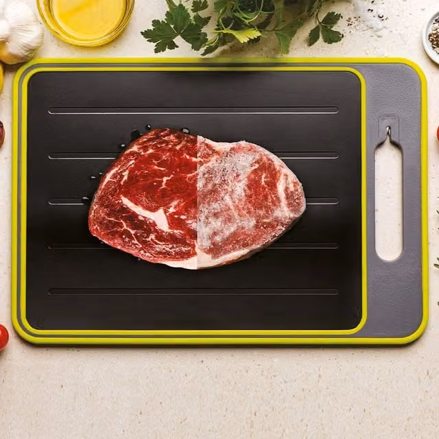 JML Fast Thaw Reversible Black Rectangular Chopping Board with Non-Slip Feet and Dishwasher Safe Design
