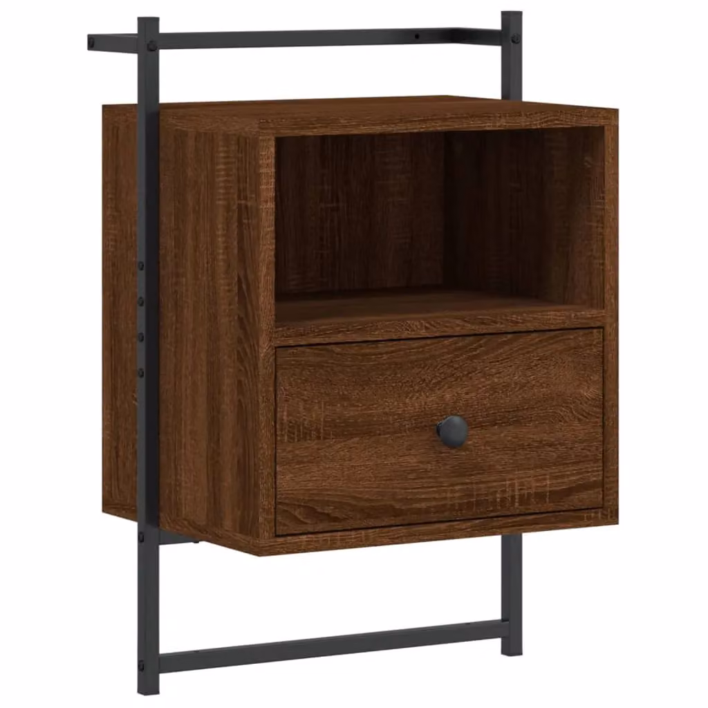 Berkfield Home Wall-mounted Bedside Cabinet in Brown Oak, W/D/H: 40 x 30 x 61 cm – 2