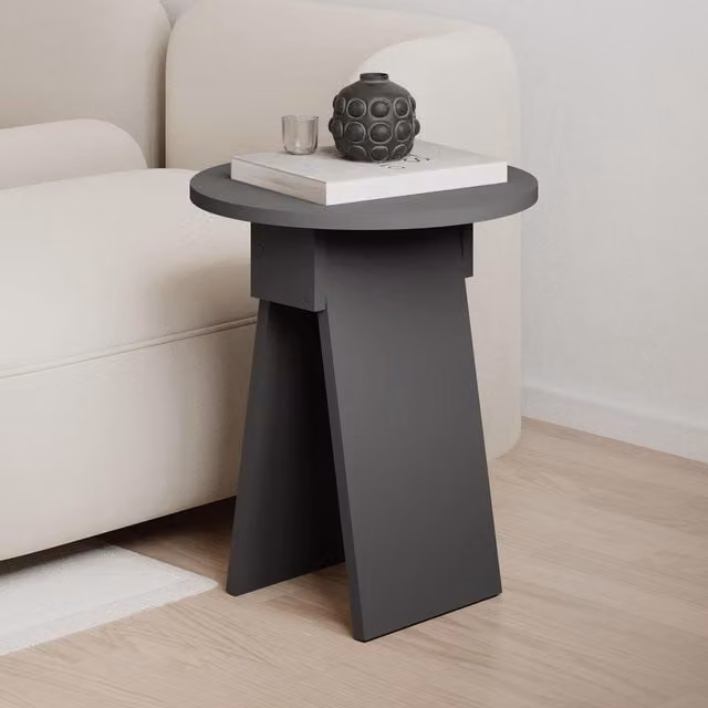 Decortie Chen Modern Round Side Table, Anthracite Grey, W/D/H: 42 x 42 x 50 cm