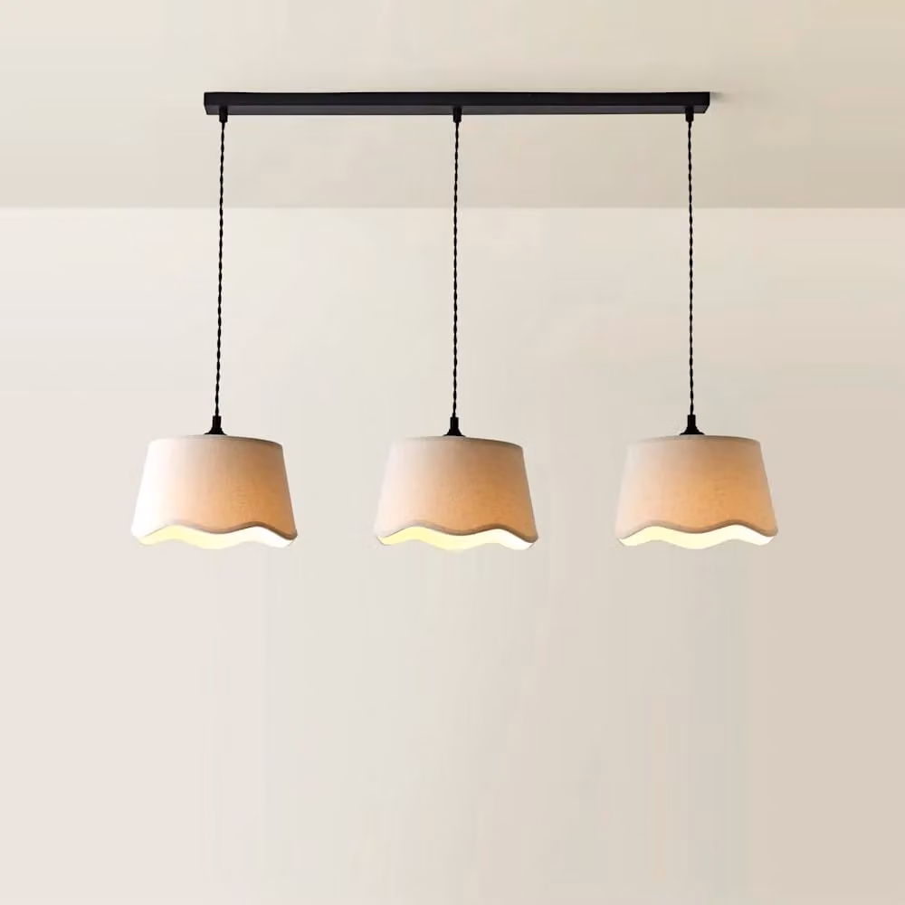 ValueLights Mabel 3-Drop Bar Ceiling Light with Natural Linen Scallop Shades in Black – 2