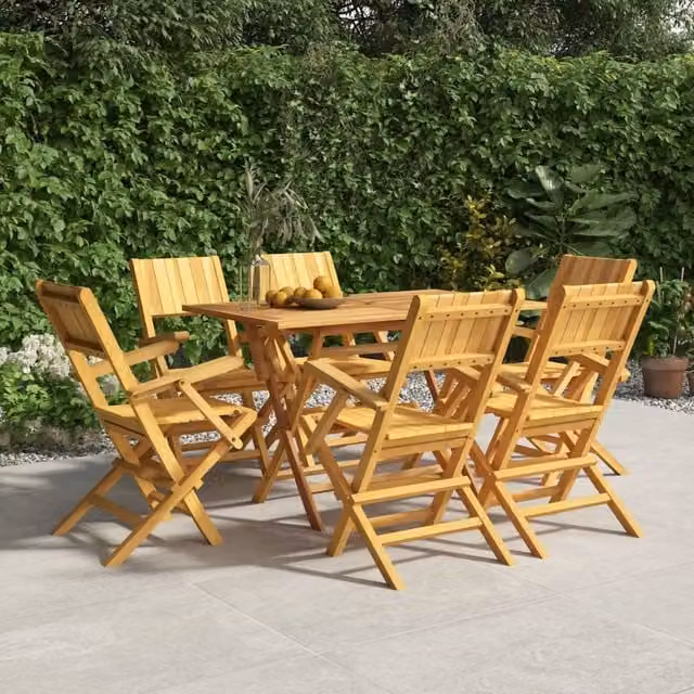 Berkfield Home Set of 6 Folding Garden Chairs in Brown Solid Teak Wood, W/D/H: 55 x 61 x 90 cm