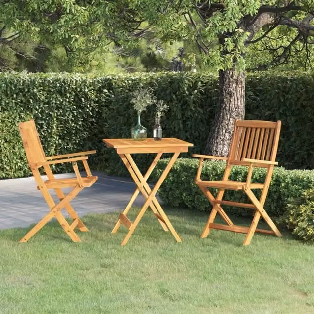 Berkfield Home 3 Piece Folding Garden Dining Set in Brown Solid Oiled Acacia Wood