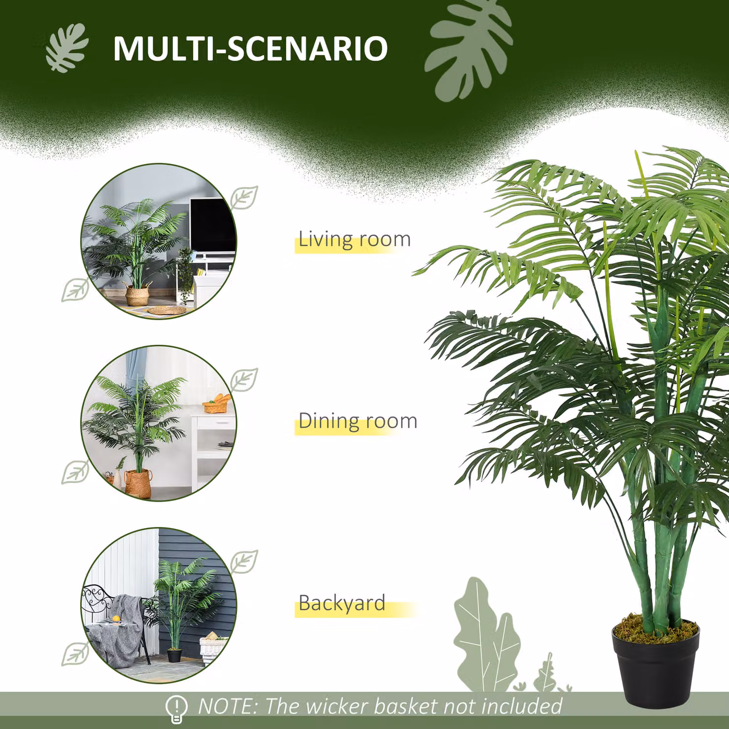 Outsunny Artificial Palm Tree in Pot, 2 Pack, Green, Height: 125 cm – 4