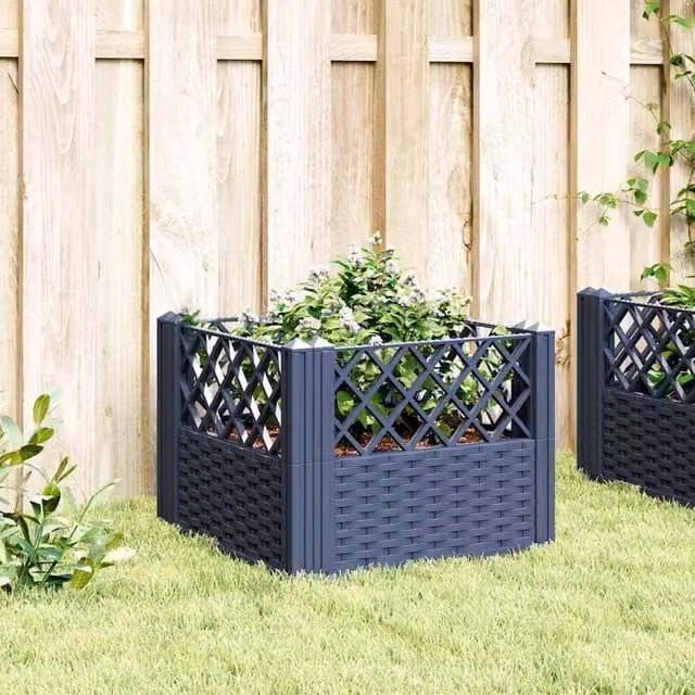 Berkfield Home Beautiful Garden Planter with Pegs in Blue and Grey, W/D/H: 43.5 x 43.5 x 43.5 cm