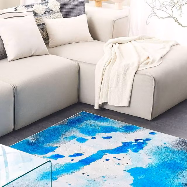 Wyld and Coco Multicolour Abstract Watercolour Pattern Rug in Blue, W: 160 cm, L: 230 cm – 1