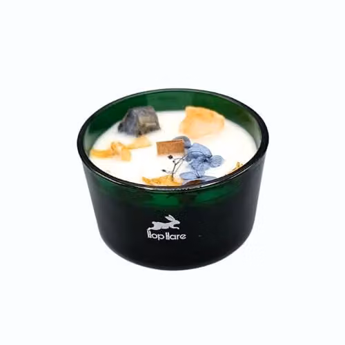 Ancient Wisdom Hop Hare Magic Candle with Flowers and Gems The Sun in Blue and Yellow-orange W/D/H: 9 x 9 x 5 cm – 2