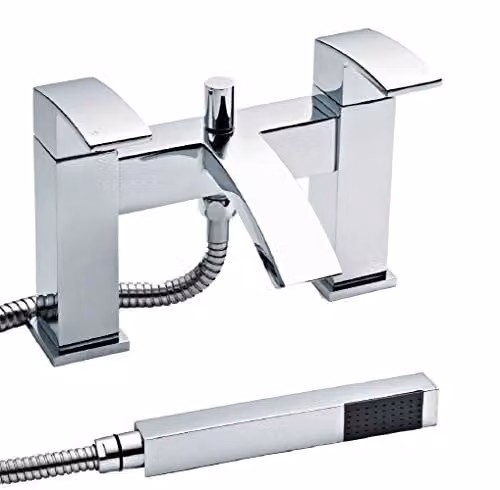Nuie TSI304 Vibe Modern Deck Mounted Square Shower Bath Mixer Tap, Chrome, W: 22.9 cm, D: 12.7 cm, H: 13.8 cm