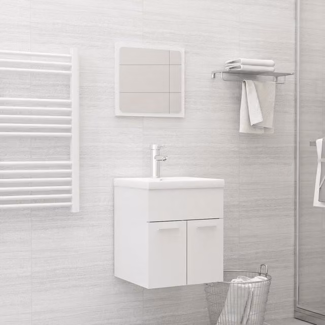 Berkfield Home Modern High Gloss White Bathroom Furniture Set with Vanity Unit and Mirror Cabinet