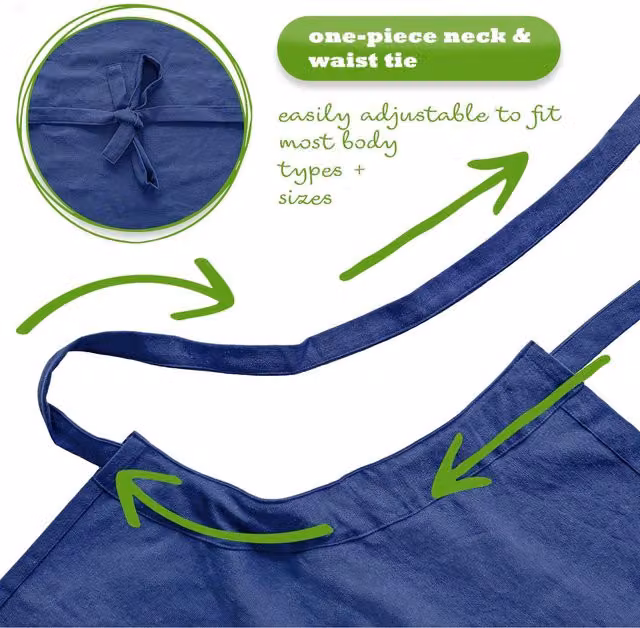 Nicola Spring Pack of 12 Classic Cotton Kitchen Bib Aprons for Adults in Blue