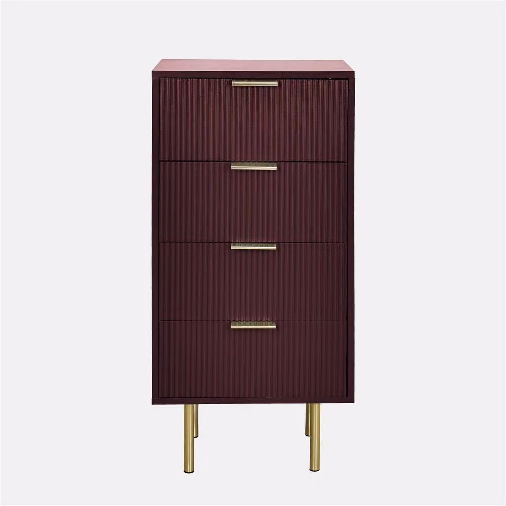 OHS Ribbed 4-Drawer Engineered Wood Storage Cabinet in Dark Red – 3