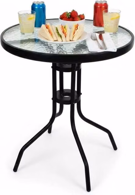 SPETLEK Modern Black Tempered Glass Top Patio Table for Garden and Terrace