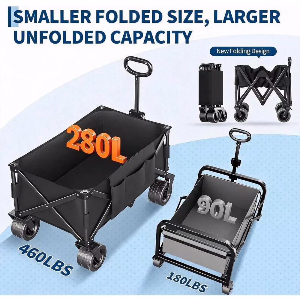 VOGREX Large Foldable Wagon Cart with Side Pockets, Black, W/D/H: 74 x 46 x 46 cm – 4