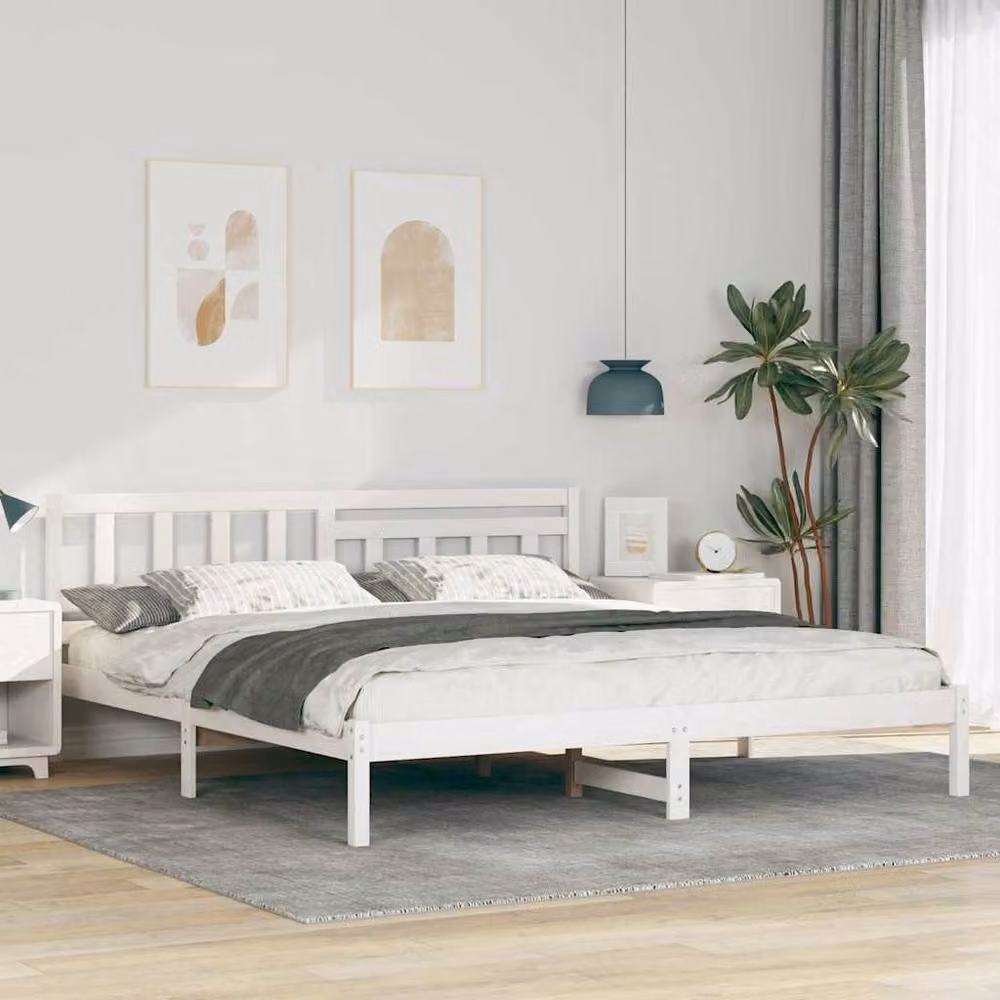 Berkfield Home Modern White Solid Pine Wood Bed with Headboard W/D/H: 180 x 200 cm – 2