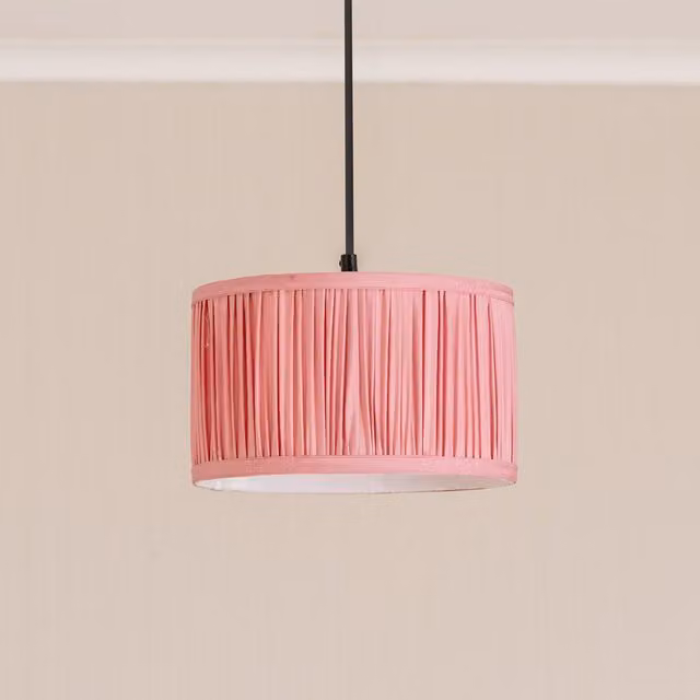 ValueLights Jess Small Pink Pleated Fabric Drum Shade with LED Bulb