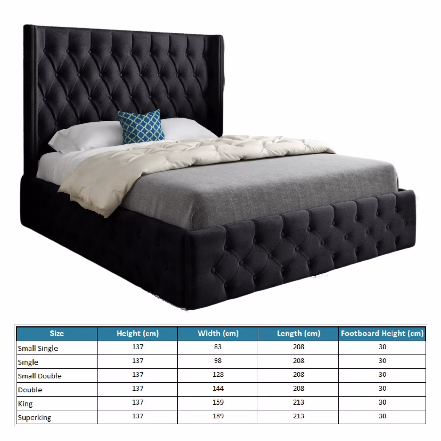 Casani Turin Small Single Upholstered Velvet Bed Frame in Black – 4