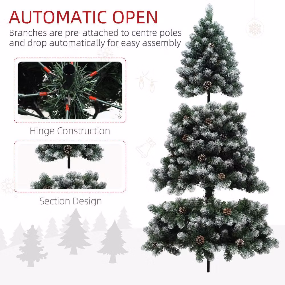 STILVORA Artificial Christmas Tree with Snow-Dipped Branches in Green and White, Height: 180 cm – 7