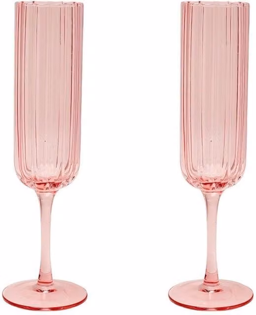Hestia Set of 2 Pink Scalloped Glass Champagne Flutes