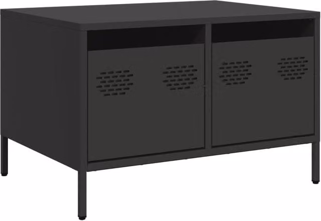 Berkfield Home Industrial TV Cabinet in Black Matt Cold-rolled Steel, W: 68 cm, D: 50 cm, H: 43.5 cm