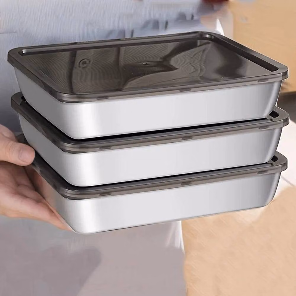 Pawnora Set of 3 Airtight Stainless Steel Food Storage Containers in Silver – 3