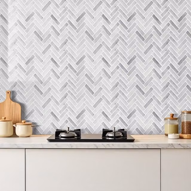 Lifeideas 10-Piece Self-Adhesive Herringbone Geometric Wall Tile Stickers in Grey and Dark Grey