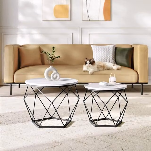 VASAGLE Set of 2 Round Industrial Side Tables with Robust Steel Frame in White – 1